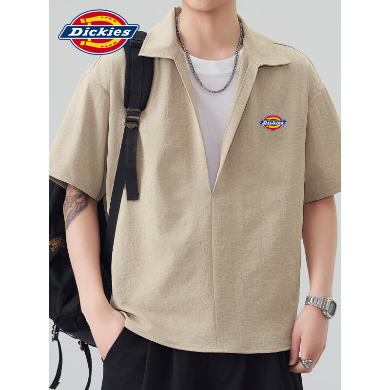 Dickies美式潮牌假两件拼接老钱风短袖衬衫男士夏季宽松休闲半袖上衣服装 黑色 3XL 【建议170-190斤】