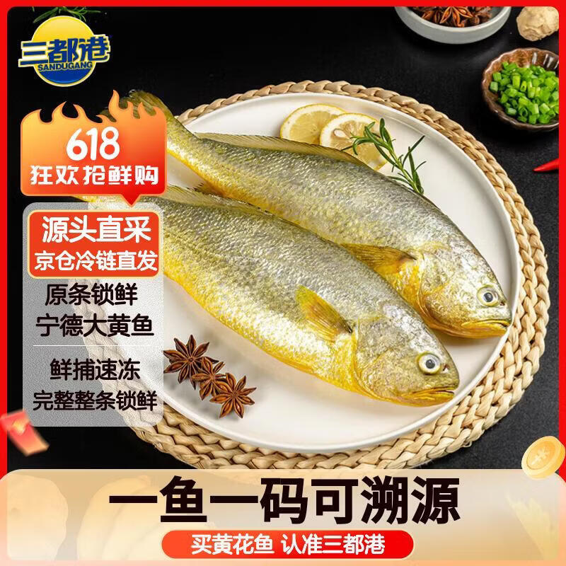 三都港 冷冻黄花鱼700g/2条装 宁德大黄鱼 深海鱼 生鲜 鱼类 海鲜水产