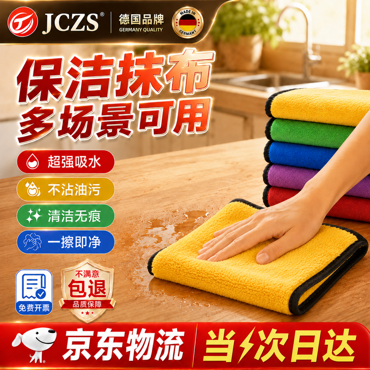 JCZS精工品牌家政保洁专用毛巾搞卫生清洁抹布擦桌子家用吸水不掉毛厨 【加厚双面】30*40cm-10条【混色 京东折扣/优惠券