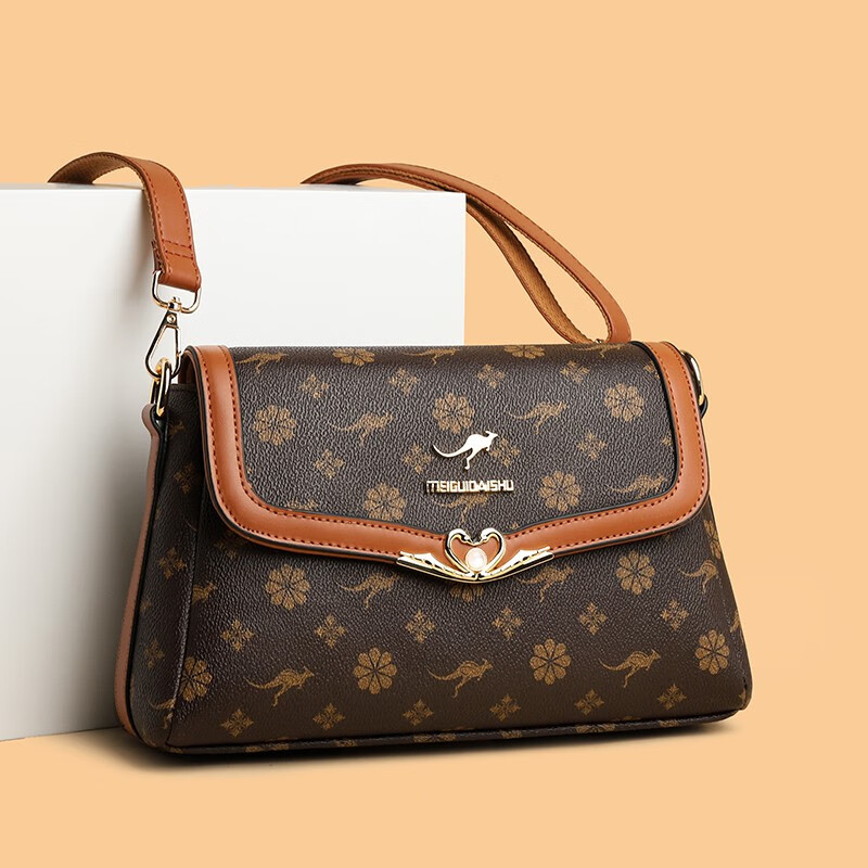 玫瑰袋鼠轻奢品牌真皮包包女士软皮斜挎包2025七夕送中年妈妈婆婆生日礼物 棕花配棕【礼品袋+贺卡】