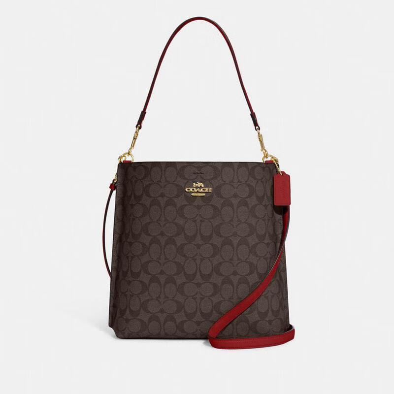 蔻驰coach mollie 经典老花 大容量手提包 女士水桶包单肩斜挎包 imrv