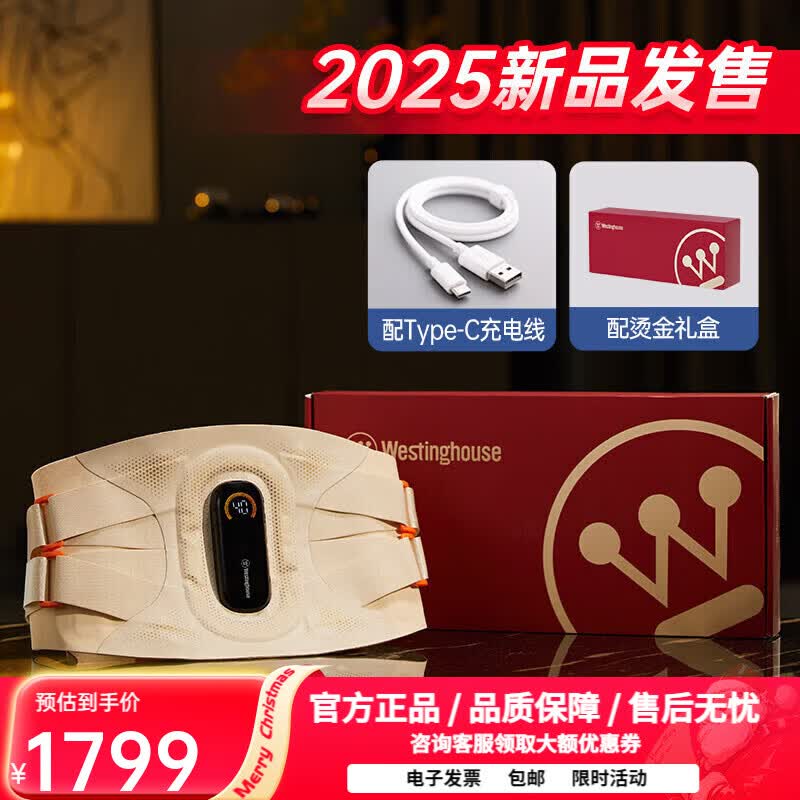 西屋（Westinghouse）美国西屋WS3腰部按摩仪护腰带震动热敷腰椎腰肌暖腹按摩器礼物 WS3云柔杏【震动热敷护腰 4大仿生支撑钢条】