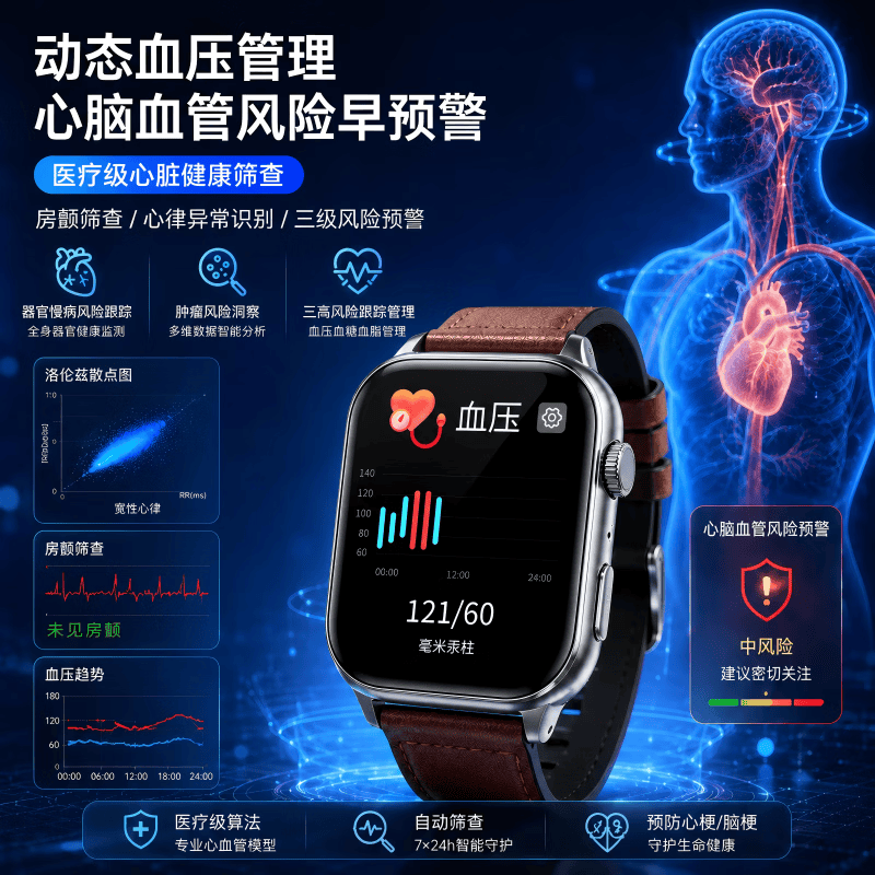 康菲特心脑血管生命风险预警智能手表心率血压血氧监测血糖血脂慢病风险预警AI自动求助接打电话健康腕表 银色 T1L Pro预警筛查激光三高调理 医疗级筛查预警
