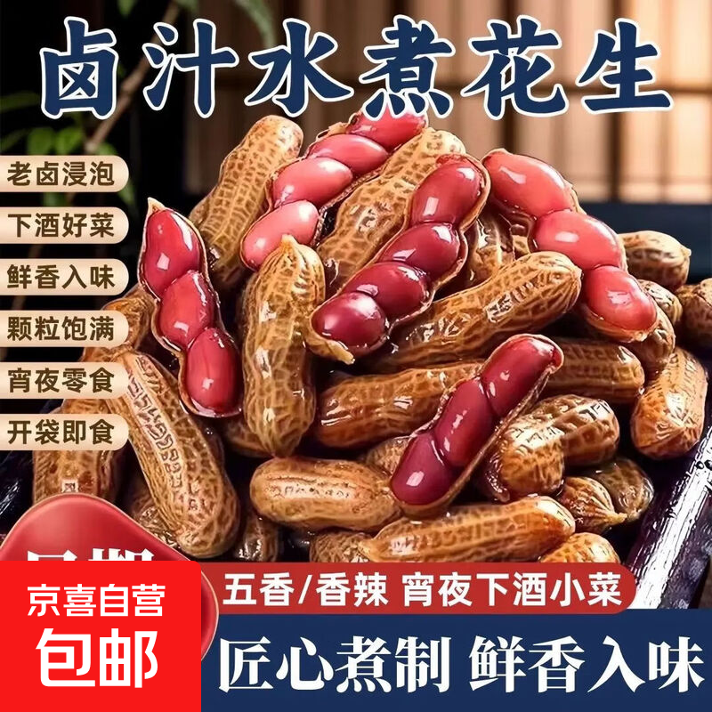 五香水煮带汁花生卤煮卤味新鲜烧烤带壳开袋喝啤酒伴侣下酒卤花生 【香辣味】500g*1袋