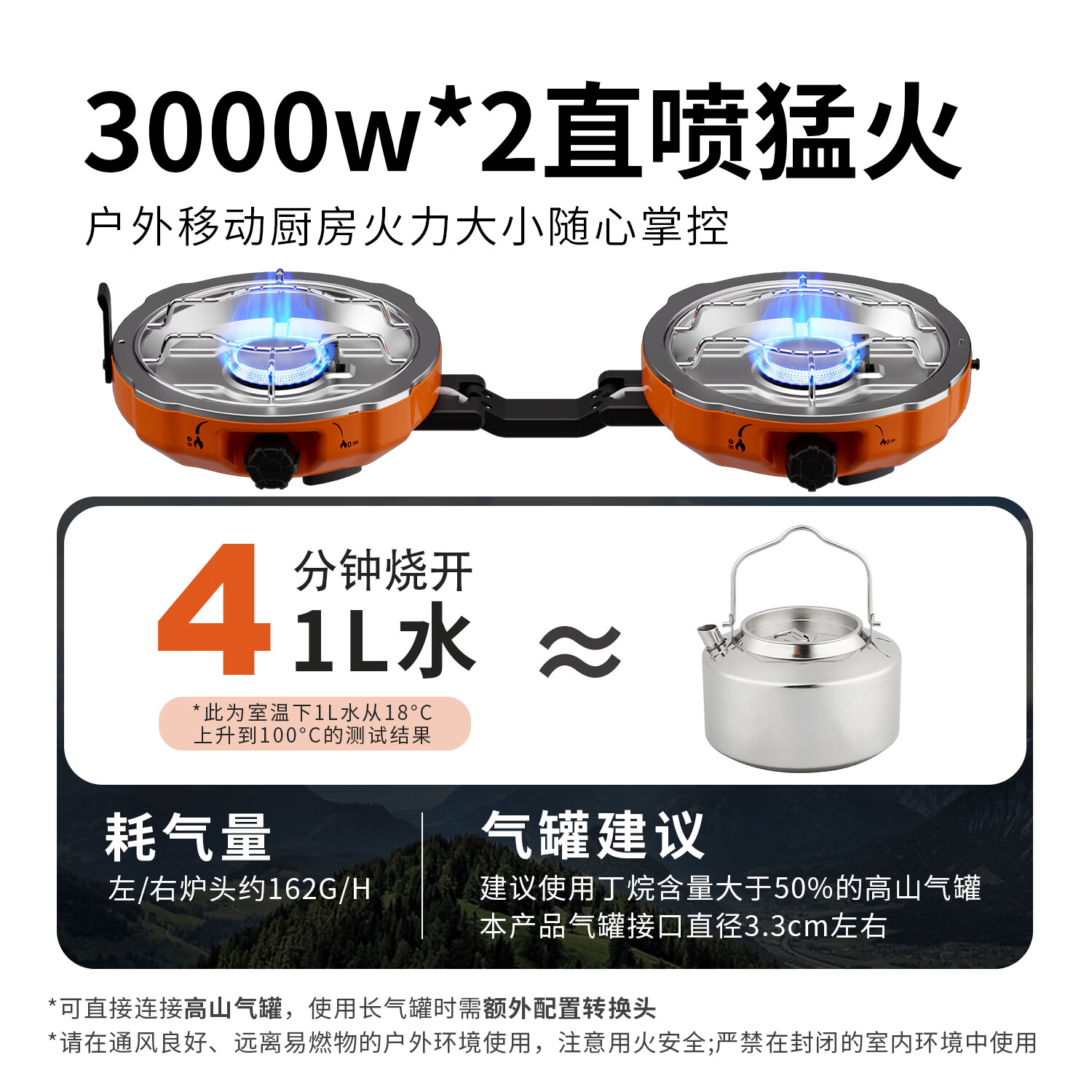 TOARUS双头可折叠卡式炉合金双炉头轻量化猛火双重防爆户外野炊自驾露营 德国精工标准丨轻量化折叠双炉【爱马仕橙丨户外美学】 614*232*92.5mm