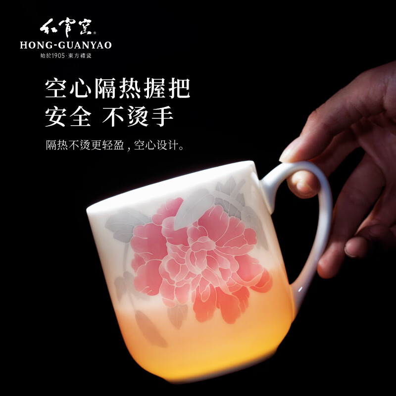 红官窑醴陵釉下五彩手绘办公杯陶瓷茶杯会议杯可定制泡茶杯教师节礼物 【主推】空谷幽兰450ml1只