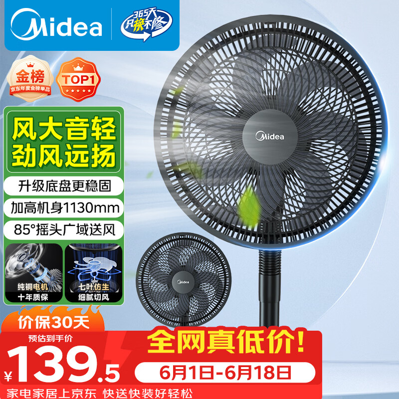 美的（Midea）【超级单品】七叶轻音立式电风扇家用柔风落地扇台式桌面小型风扇大风量节能摇头宿舍电扇 SAF30AB