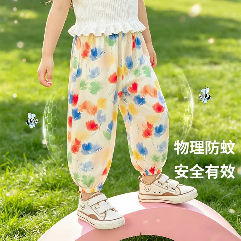 木幼事女童夏季防蚊裤女宝宝薄款清凉透气莱赛尔多花色可选女儿童休闲裤 小爱心 140 【130-140cm】