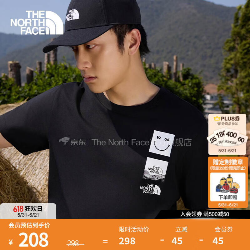 北面（The North Face）短袖T恤男女同款笑脸印花宽松透气休闲半袖春夏款|8GVK JK3/黑色 M /170