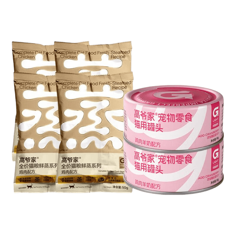 高爷家【补水吨吨礼包】全价猫粮鲜蒸肉汤分离双联包成猫幼猫试吃组合装 鲜蒸鸡鸽配方猫粮50g*4+双联包60g*2（口味随机）