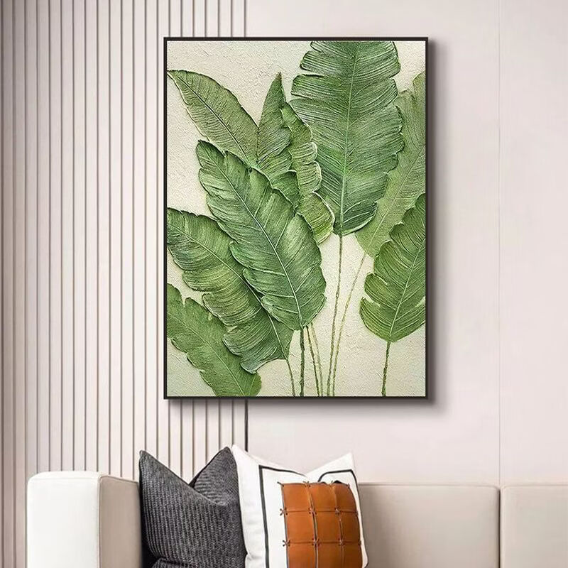 众旺达家大业大砂岩装饰画芭蕉叶绿植高级沙发背景墙上砂岩肌理装饰挂画 家大业大-庭前芭蕉 100*150 CM 典雅黑铝框