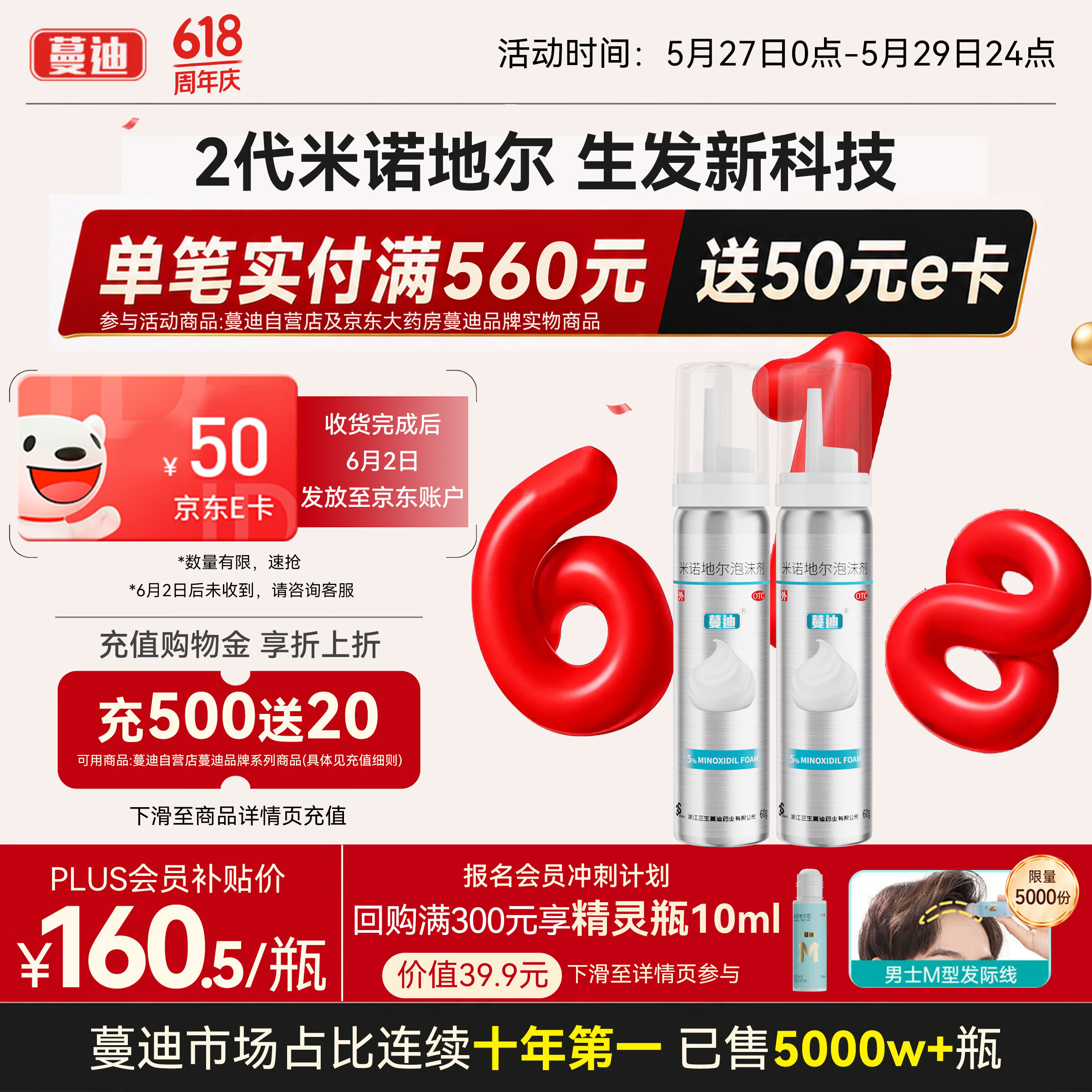 【第二代米诺地尔】蔓迪生发泡沫60g*2（敏皮专属 温和不油腻）5%男女士快速防脱育发米洛原液搽剂酊曼迪