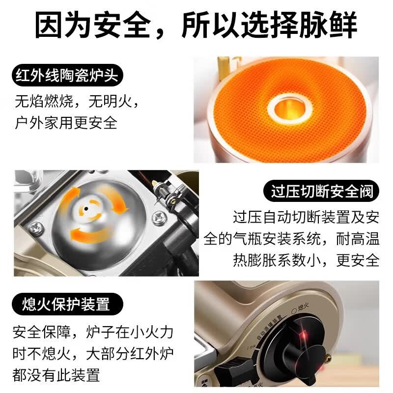 脉鲜2.1KW红外卡式炉 高品质露营装备家用烧烤火锅燃气灶野营野炊炉具 2.1KW红外节能卡式炉+220g防爆气罐*4瓶