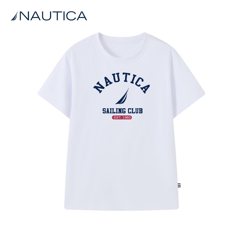 诺帝卡(NAUTICA)吸湿速干儿童抗菌短袖NAUTICA中大童青少年26夏新款户外防晒圆领T 白色 170