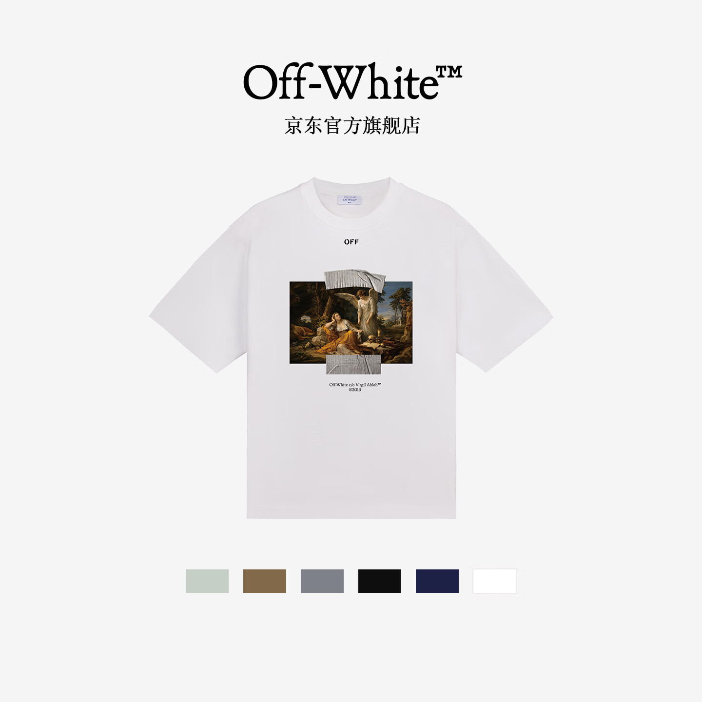 OFF-WHITE™情侣装新款短袖t恤半袖圆领纯棉运动潮牌上衣古典油画 白色 M