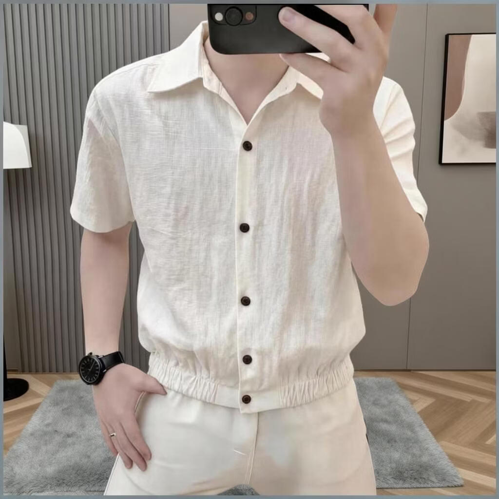【618狂欢补贴】夏季透气老钱风翻领短袖衬衫男2026时尚男装yys 白色 L 适合110-130斤