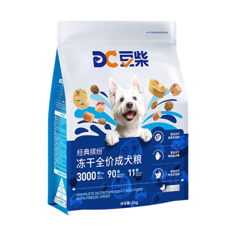 豆柴（docile）冻干三拼狗粮泰迪比熊柯基金毛小中大型全价无谷通用成犬粮 【爆款升级】缤纷冻干成犬粮2kg