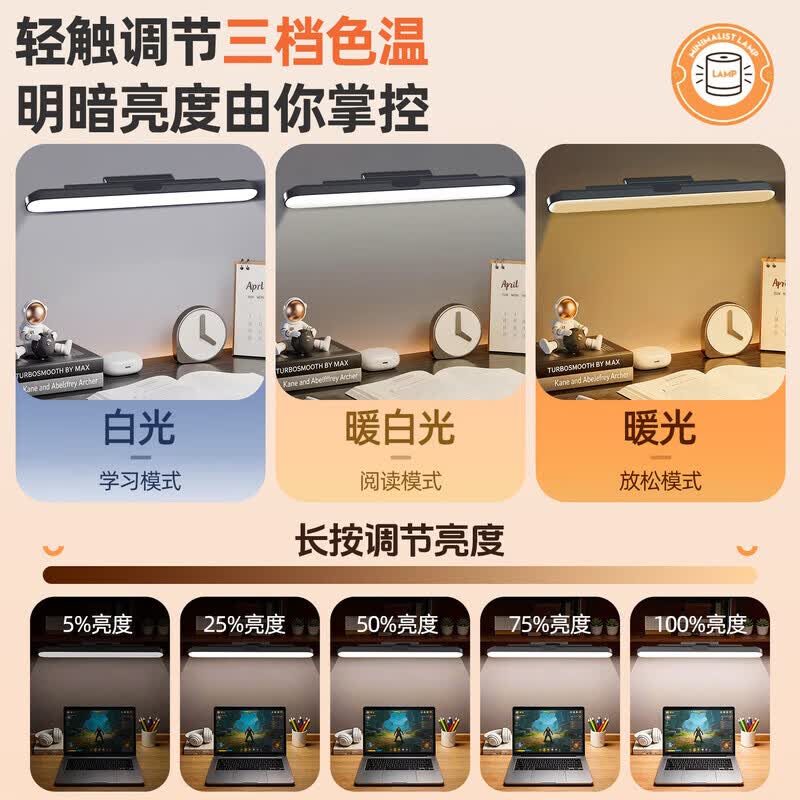 大头人（datouren）台灯大学生宿舍灯床头磁吸灯阅读充电台灯超长续航护眼学习酷毙灯 【充插两用】+4000mAh+三色温