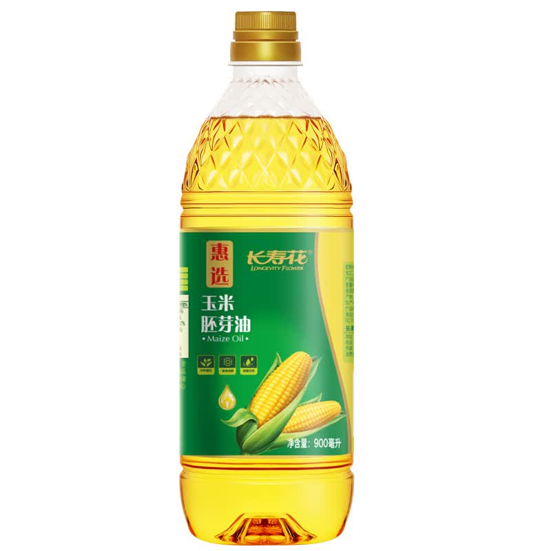 长寿花玉米油非转基因物理压榨食用油烘焙油 惠选玉米油胚芽油 900mL*1瓶