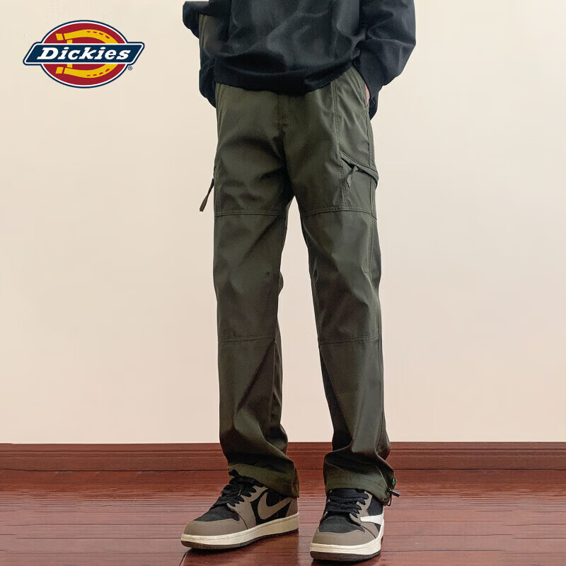 Dickies美式潮牌冰丝工装裤男士2026秋季薄款宽松直筒纯色拼接长裤子男装 绿色 【官方正品】 2XL 【建议135-155斤】