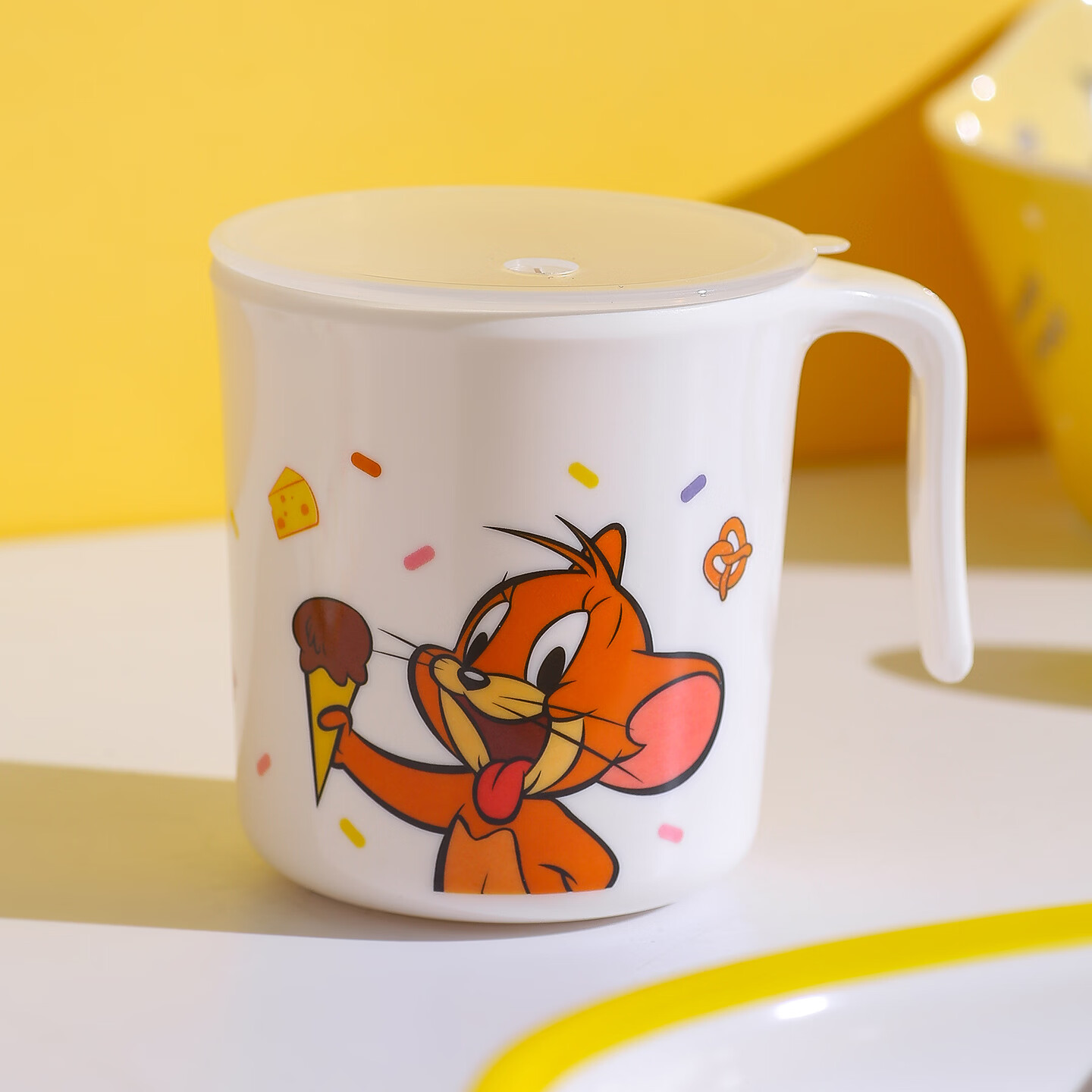 猫和老鼠（Tom and Jerry）儿童碗勺杯餐具套装宝宝吃饭辅食碗食品级卡通可爱幼儿园分格餐盘 猫和老鼠双耳四格餐盘