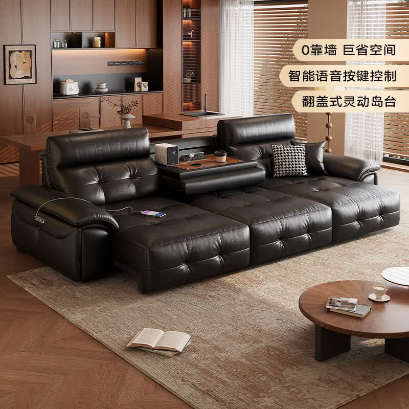 帝乐曼意式极简劳伦斯电动沙发客厅2026新款小户型零靠墙真皮功能沙发 3.4米三人位【智能·四控-三电动-翻盖式灵动岛台】 【接触面】金爵系列2.8mm头层小黄牛皮-云舒坐感座包