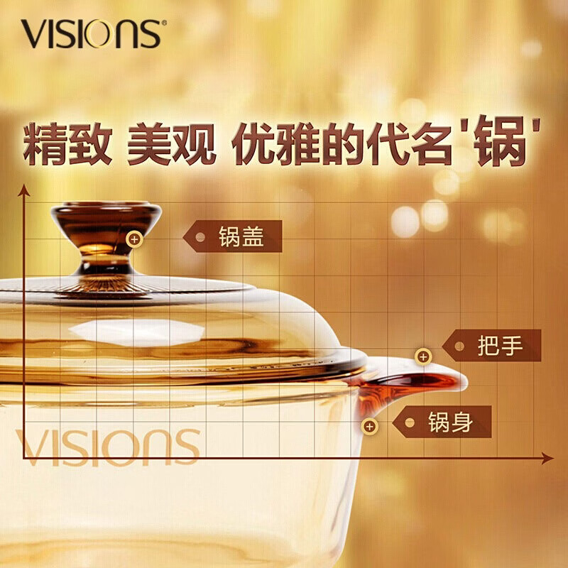 进口康宁晶彩透明锅耐高温玻璃汤锅奶锅琥珀色家用电陶炉明火正品 康宁晶彩0.8L锅(建议1人) 15.5cm