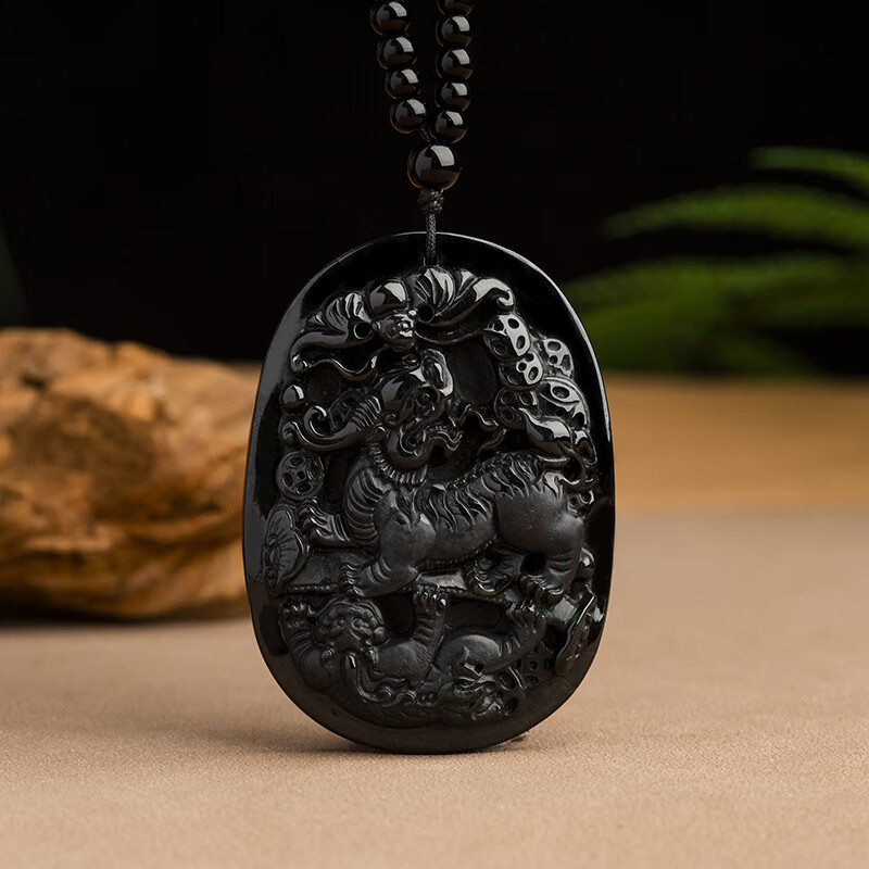 世盈 墨翠貔貅吊坠翡翠玉坠男款玉石挂件项链 附鉴定证书 墨翠貔貅