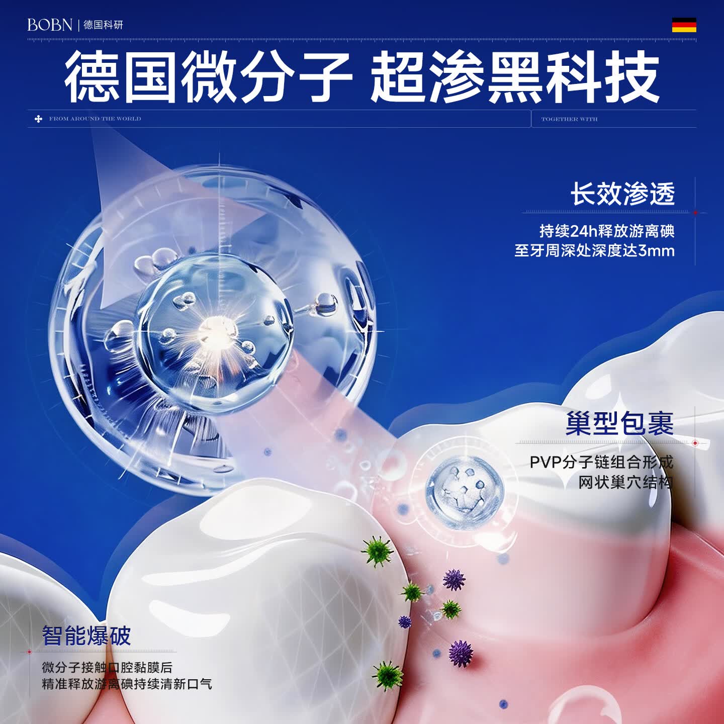 BOBN碘络酮漱口水杀菌除口臭炎牙结石口腔黏膜溃疡炎牙龈出血牙周脓肿 漱口水3瓶