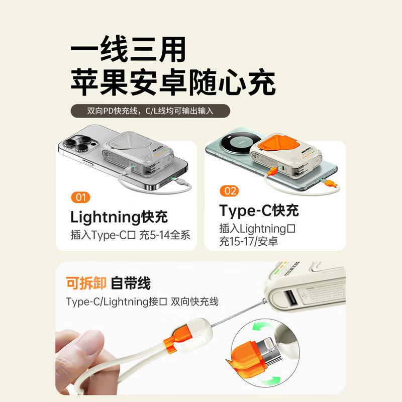睿量(REMAX)【3C认证】磁吸充电宝移动电源10000mA自带线带插头快充可上飞机适用无线快充电 【自带线+磁吸+AC插头】耀夜黑 【5合1 | 22.5W快充】磁吸