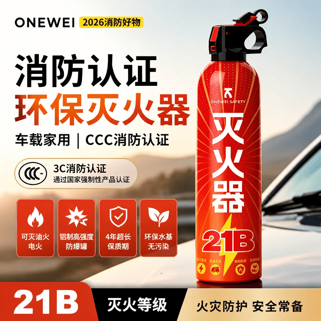 ONEWEI SAFETY车载灭火器【环保型】国标消防3c认证2026水基家用年检私家汽车用