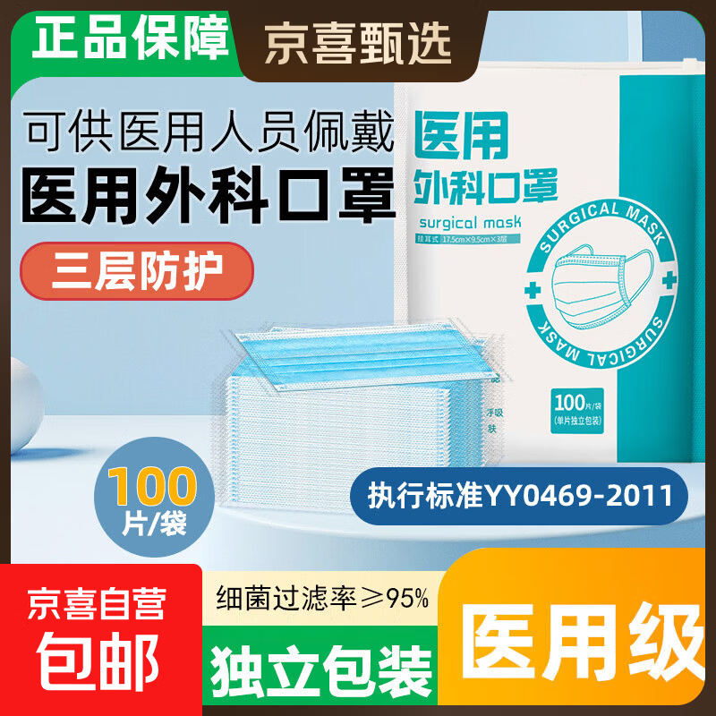 26年新日期医用外科口罩一次性独立包装三层薄款防尘防飞沫防晒 独立包装100片/袋*2袋