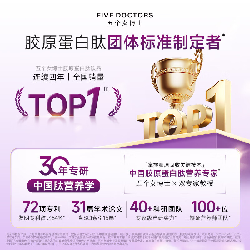 五个女博士胶原蛋白肽口服液FIVE DOCTORS小分子鱼胶原蛋白肽维C饮品官旗店 【2.0 新套餐】 10瓶*4盒 +3袋