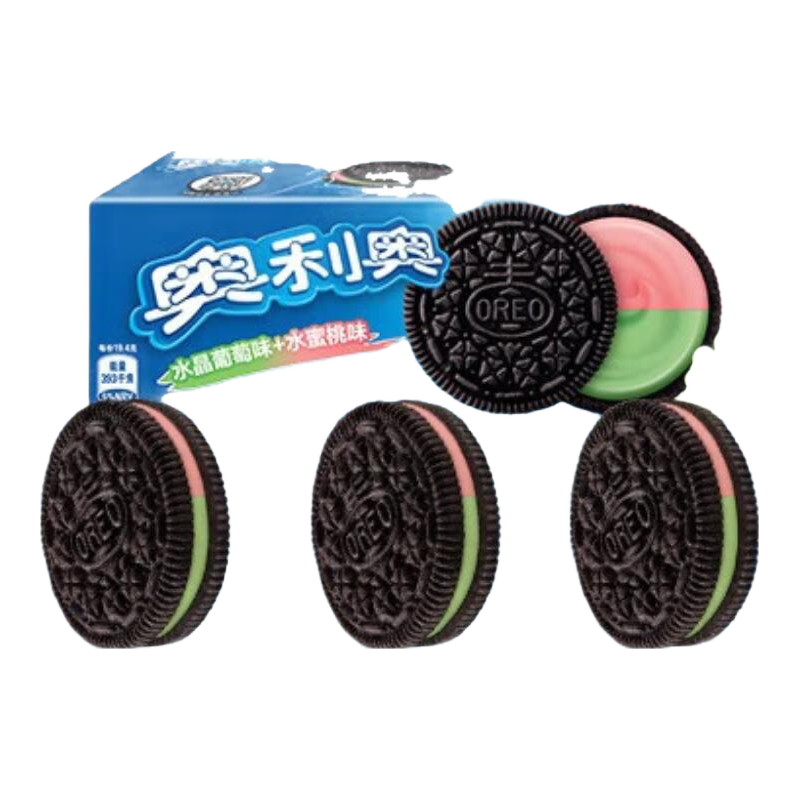 奥利奥（Oreo） 水果夹心饼干休闲零食 营养早餐水果味饼干 下午茶网红小吃 水晶葡萄味+水蜜桃味97g 单盒装