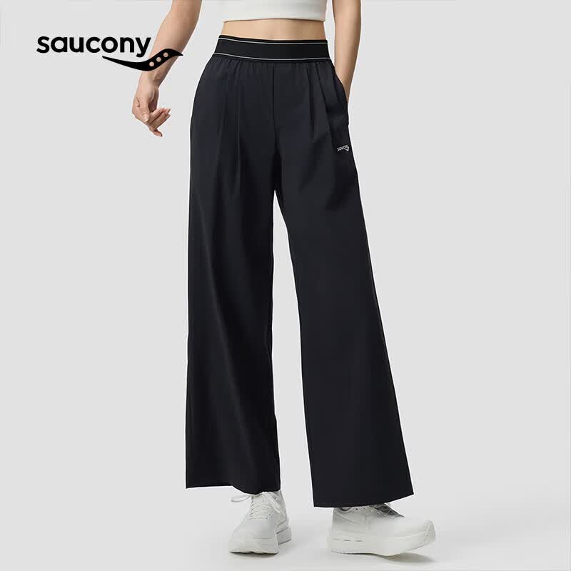 SAUCONY索康尼26春夏新品女子都市生活直筒阔腿裤梭织长裤 正黑色 S
