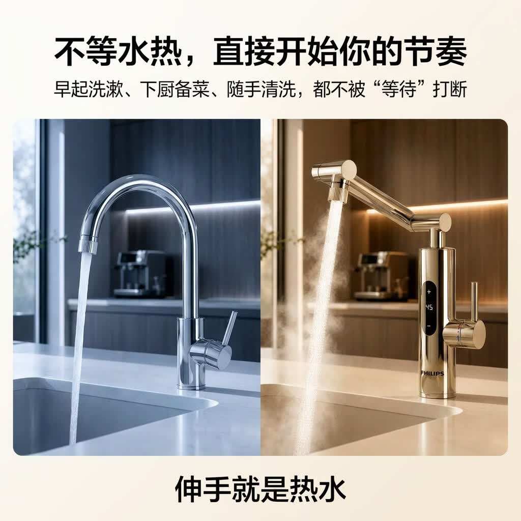 飞利浦即热式电热水龙头机械臂速热变频恒温不锈钢冷热厨房卫生间家用屏显电热水器小厨宝包安装2105 【新款上新】六档变频不锈钢机械臂