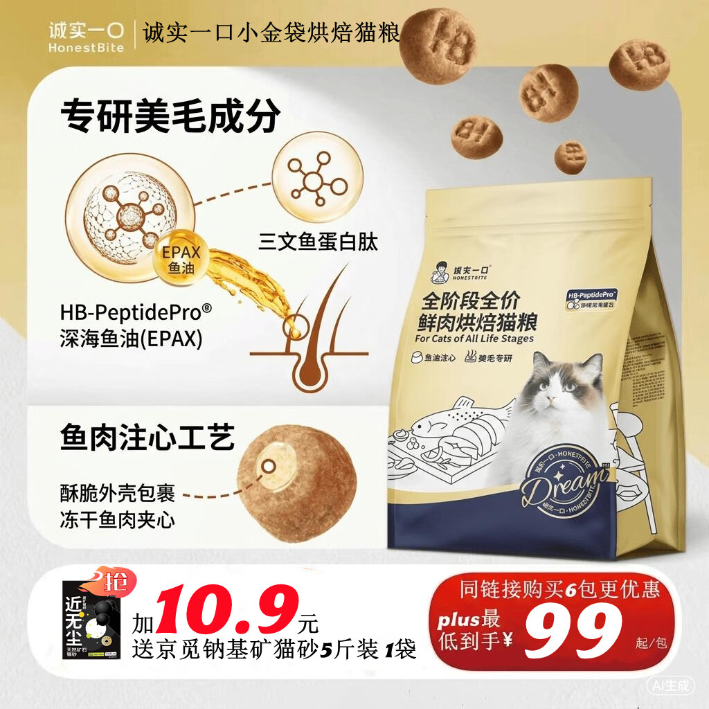 诚实一口小金袋猫粮1.8kg*10 855元，诚实一口小金袋鲜肉烘焙猫粮1.8kg 136元 - 86线报