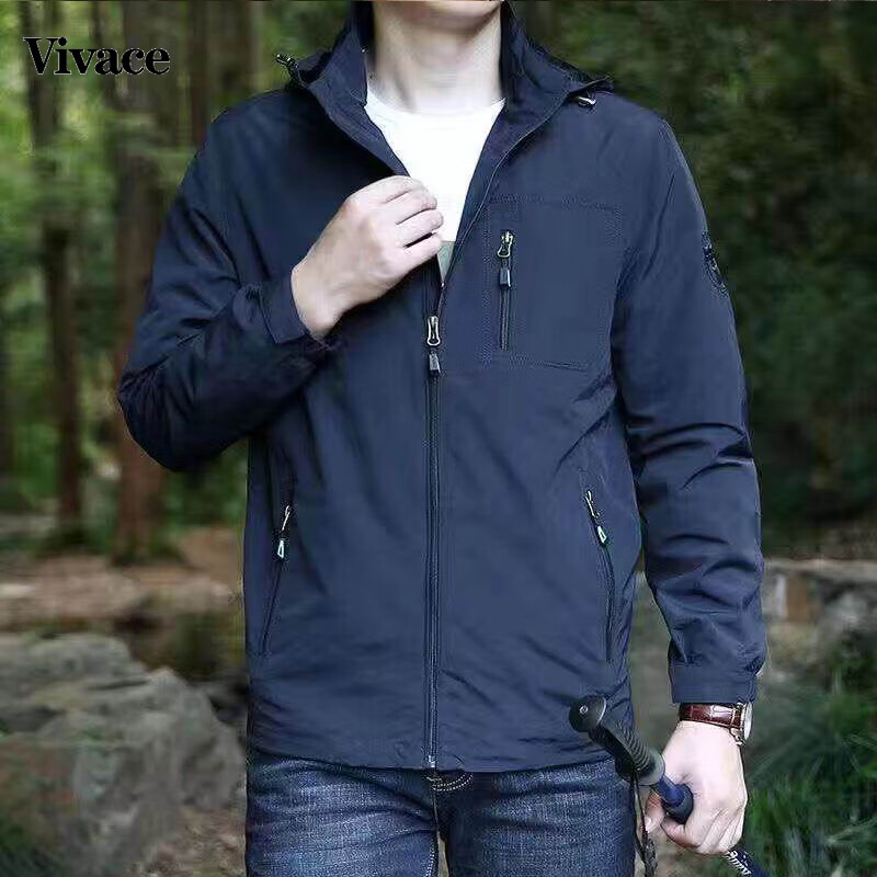 Vivace 春秋季男冲锋衣工装青年外套户外薄款男上衣 军绿色 M
