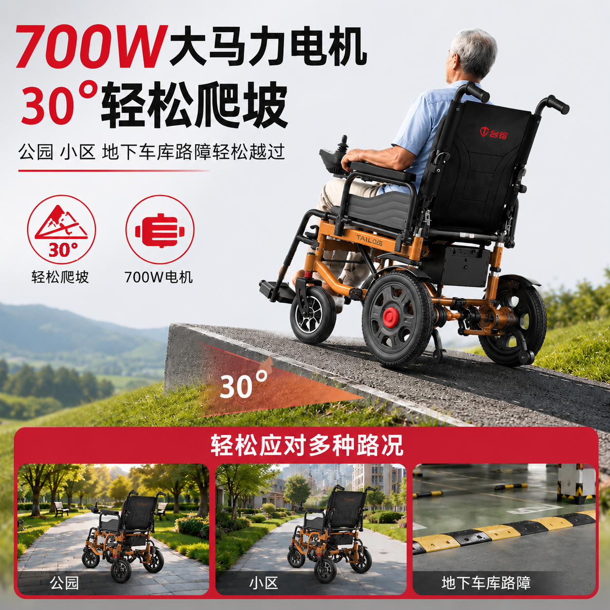 台铃电动轮椅老人专用可折叠轻便老年人智能全自动残疾人轮椅代步车 1.简易便携款丨 双重刹车-12A铅酸-18公里