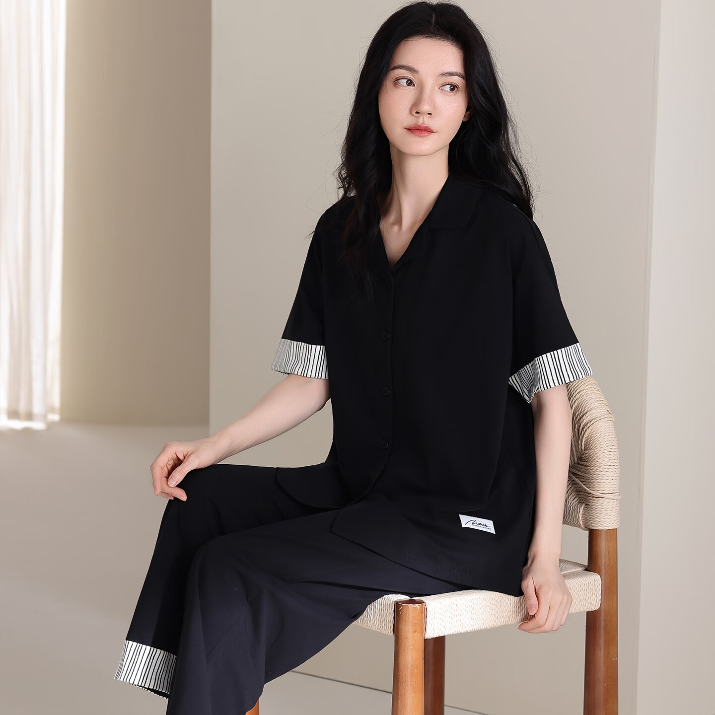 莫代尔纯棉睡衣女士2026新款夏季翻领短袖长裤可外穿宽松休闲家居服套装 5007 L 100-120斤