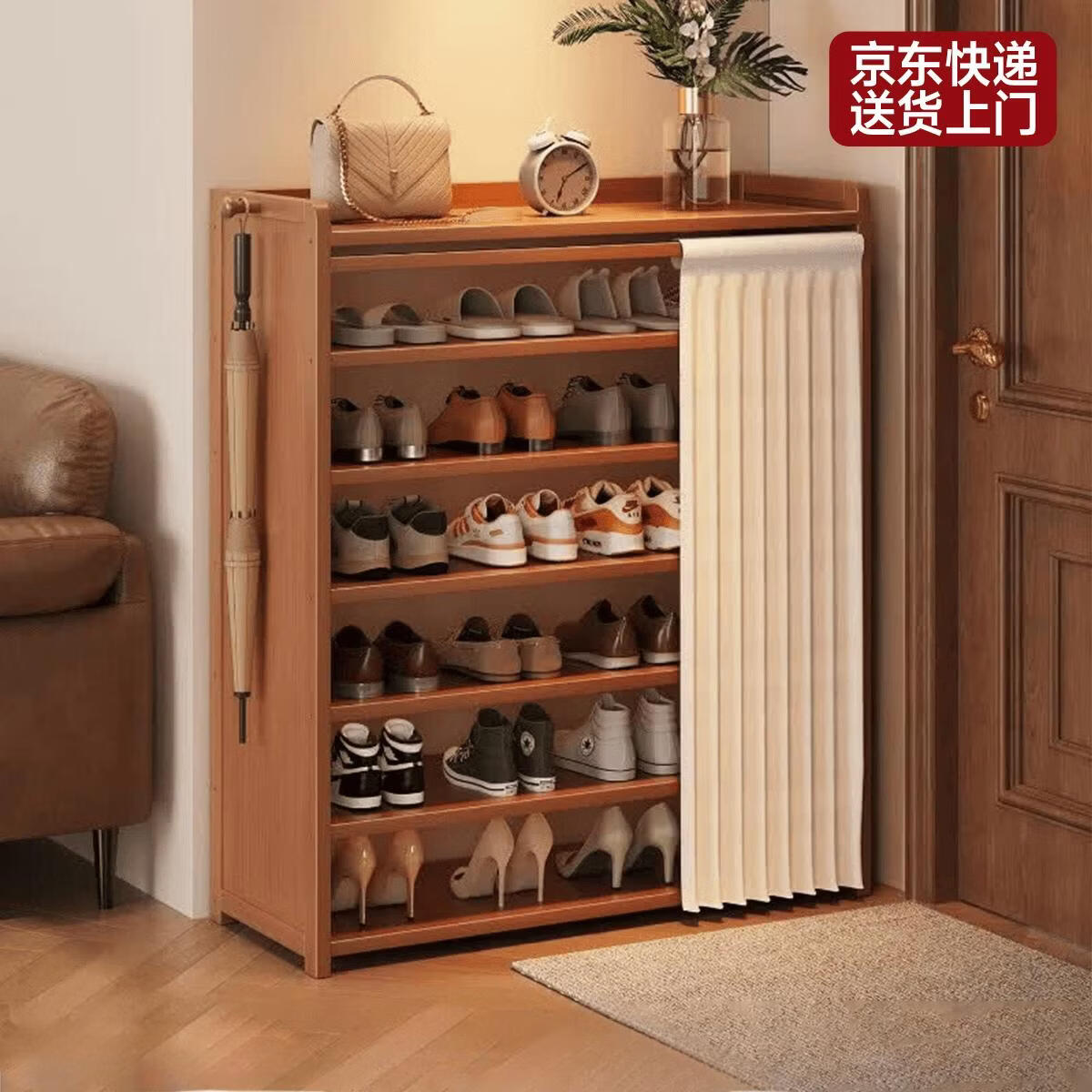 千禧华府简易鞋架家用门口多层小型入户鞋柜玄关防尘收纳柜置物架7层90cm
