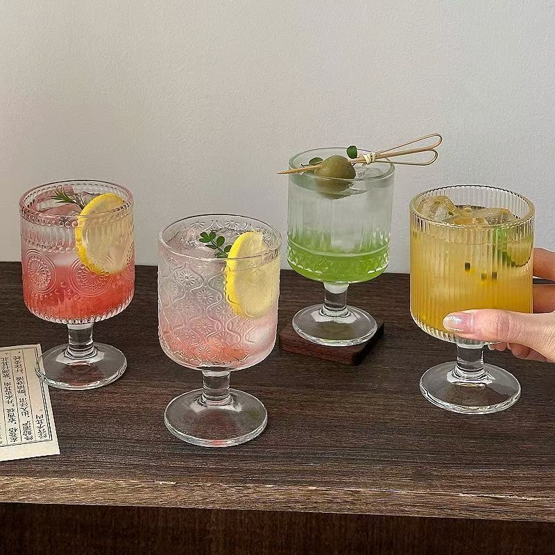 柏瑞莎竖纹玻璃高脚杯酸奶冰淇淋杯子高颜值咖啡杯红酒杯 竖纹高脚杯1只 200ml左右