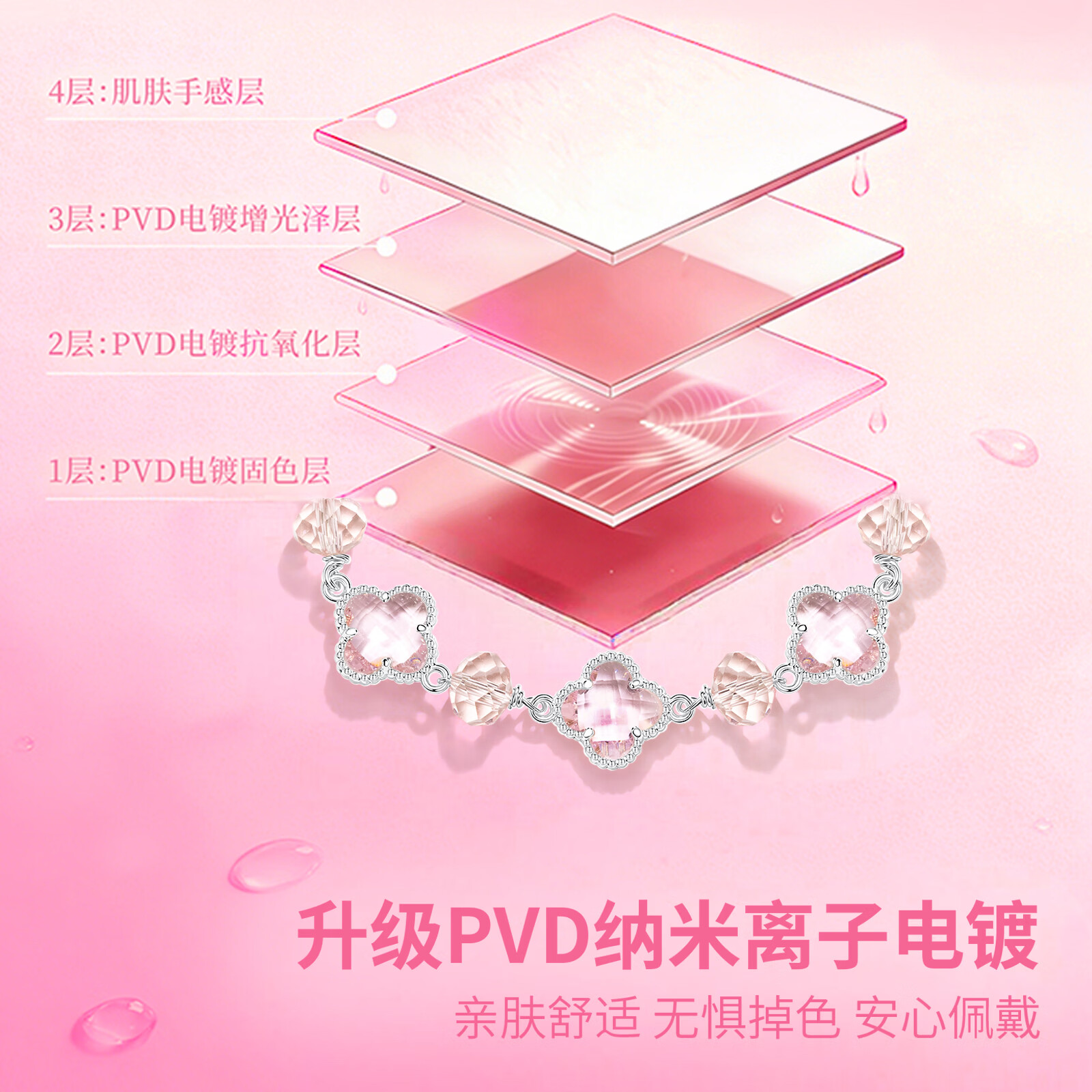 芭比(Barbie)【采用施华洛世奇元素水晶】九紫离火粉晶四叶草手链女生日礼物 粉五花