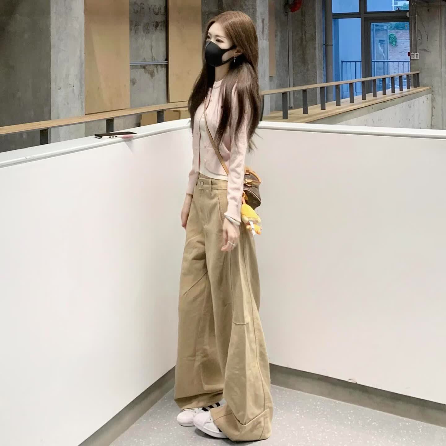 复古卡其色弯刀阔腿牛仔裤女春夏季宽松阔腿 卡其色【常规】 XL