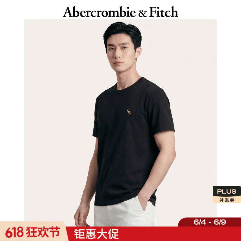 Abercrombie &amp; Fitch经典小麋鹿图案情侣柔软棉质短袖T恤上衣26春夏男装124-6014 黑色 M (180/100A)