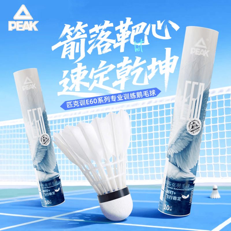 匹克羽毛球鹅毛球耐打口粮球飞行稳定专业训练比赛专用球E系列10只装 E系列-鹅毛10只装 1筒