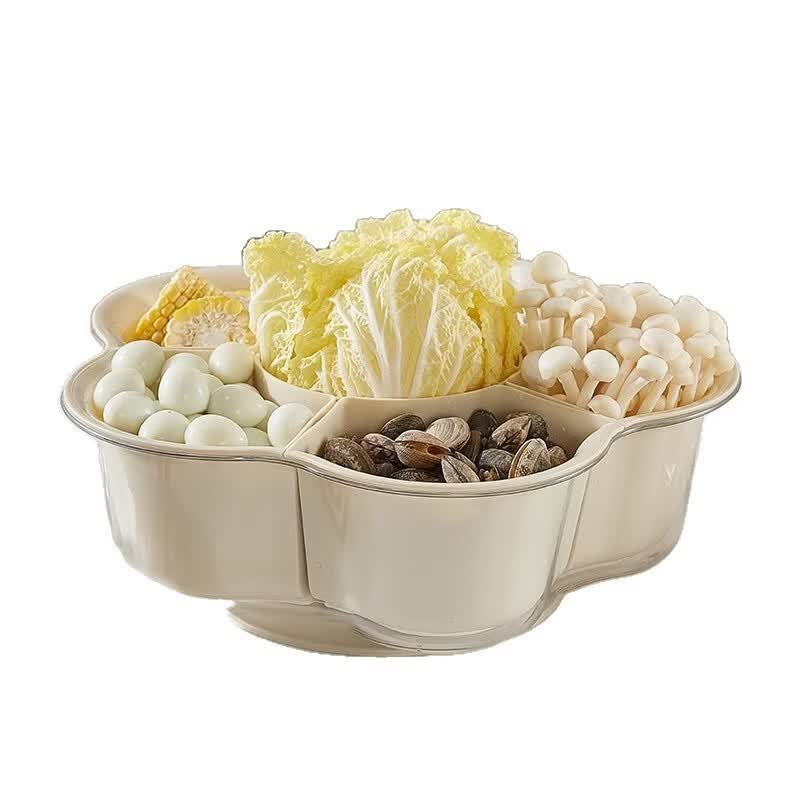 桔子灯笼厨房蔬菜火锅配菜盘 双层水果分格拼盘餐盘 家用沥水收纳盘子 奶油色【pp旋转备菜盘9格】