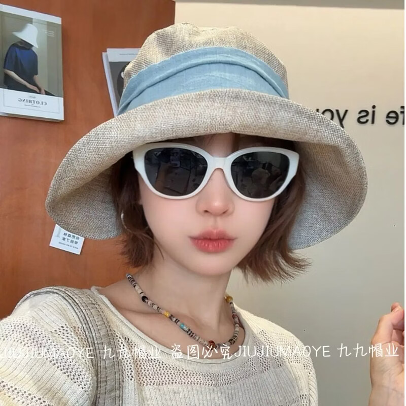 【轻奢名品】日系显脸小渔夫帽女2026新款夏季户外百搭遮阳帽YS 雾霾蓝