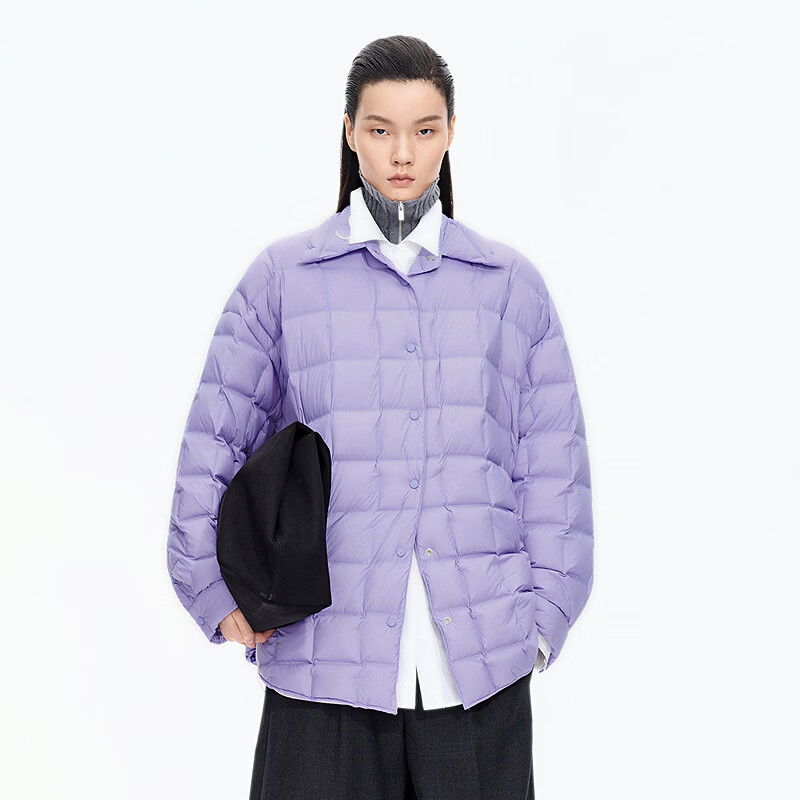 江南布衣（JNBY）【紫气东来】秋冬轻薄羽绒服宽松A型翻领休闲通勤可抽绳5P9C12240 520/紫罗兰 S