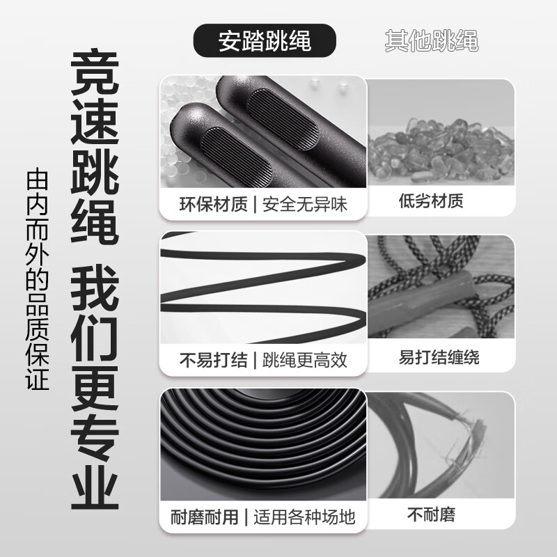 安踏(ANTA)竞速跳绳小学生儿童健身专用燃脂中考体育考试比赛专业训练初中生 竞速跳绳- 黑色